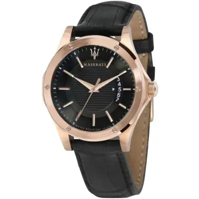 Maserati Watch Men Black Dial Leather Strap Quartz Battery Analog Three Hand Water Resistant 10 Atm Circuito R8851127001