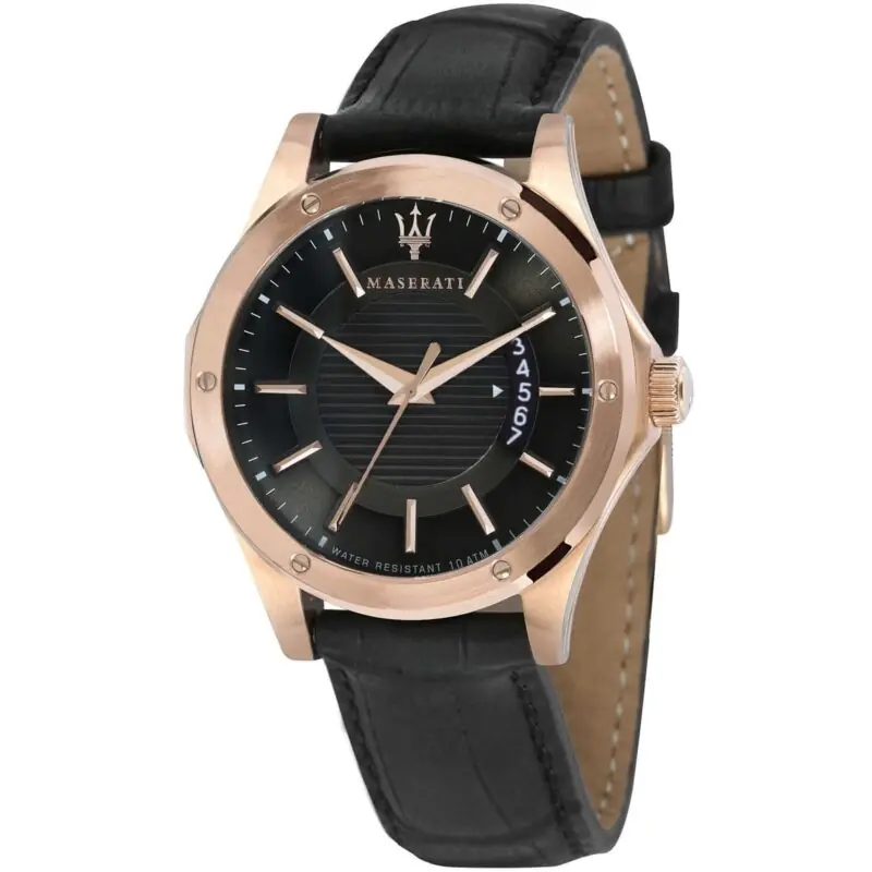 Maserati Watch Men Black Dial Leather Strap Quartz Battery Analog Three Hand Water Resistant 10 Atm Circuito R8851127001