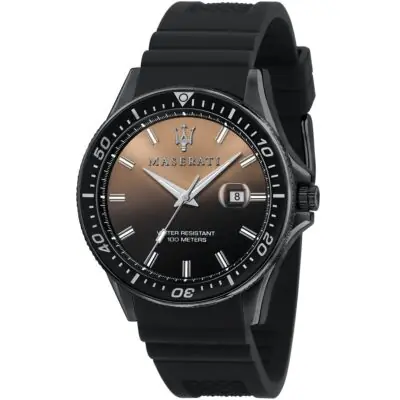 Maserati Watch Men Black Dial Rubber Strap Quartz Battery Analog Three Hand Water Resistant 50 Meters Sfida R8851140001 - Tia