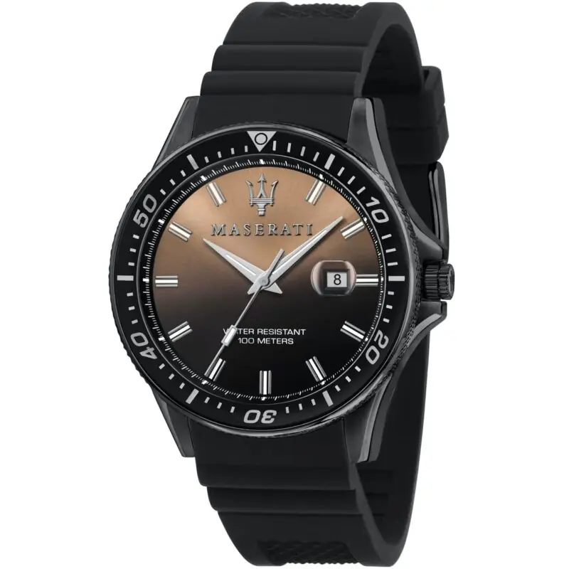 Maserati Watch Men Black Dial Rubber Strap Quartz Battery Analog Three Hand Water Resistant 50 Meters Sfida R8851140001