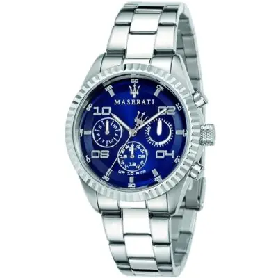 Maserati Watch Men Blue Dial Metal Stainless Steel Silver Strap Quartz Battery Analog Day Date Month Wr 10 Atm Competizione R8853100011 - Tia