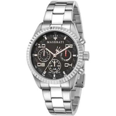 Maserati Watch Men Black Dial Metal Stainless Steel Silver Strap Quartz Battery Analog Day Date Month Wr 10 Atm Competizione R8853100012