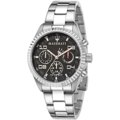 Maserati Watch Men Black Dial Metal Stainless Steel Silver Strap Quartz Battery Analog Day Date Month Wr 10 Atm Competizione R8853100012 - Tia