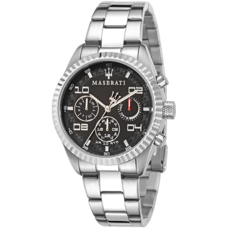 Maserati Watch Men Black Dial Metal Stainless Steel Silver Strap Quartz Battery Analog Day Date Month Wr 10 Atm Competizione R8853100012