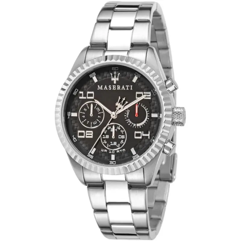 Maserati Watch Men Black Dial Metal Stainless Steel Silver Strap Quartz Battery Analog Day Date Month Wr 10 Atm Competizione R8853100012