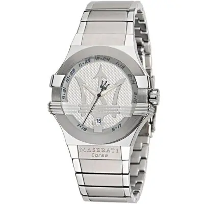 Maserati Watch Men Silver Dial Metal Stainless Steel Strap Quartz Battery Analog Three Hand Corse Potenza R8853108002