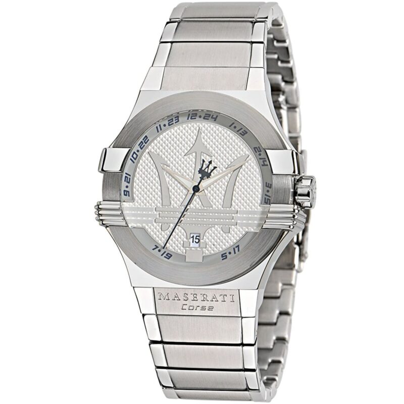 Maserati Watch Men Silver Dial Metal Stainless Steel Strap Quartz Battery Analog Three Hand Corse Potenza R8853108002