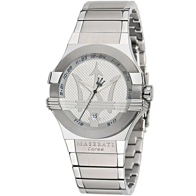 Maserati Watch Men Silver Dial Metal Stainless Steel Strap Quartz Battery Analog Three Hand Corse Potenza R8853108002