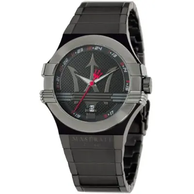 Maserati Watch Men Black Dial Metal Stainless Steel Strap Quartz Battery Analog Three Hand Corse Potenza R8853108003 - Tia