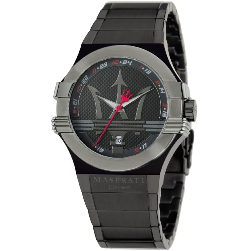 Maserati Watch Men Black Dial Metal Stainless Steel Strap Quartz Battery Analog Three Hand Corse Potenza R8853108003