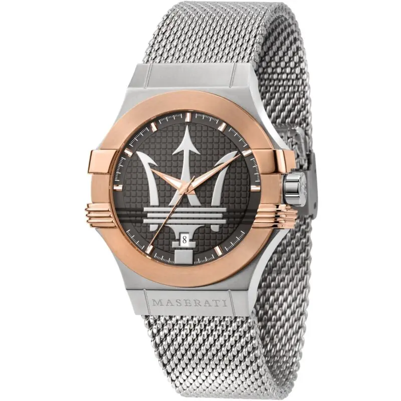 Maserati Watch Men Gray Dial Metal Stainless Steel Silver Mesh Strap Quartz Battery Analog Three Hand Potenza R8853108007