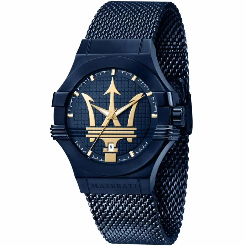 Maserati Watch Men Blue Dial Metal Stainless Steel Mesh Strap Quartz Battery Analog Three Hand Potenza R8853108008
