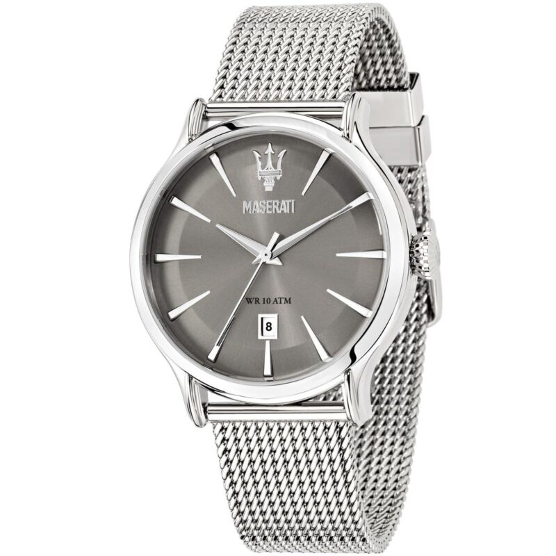 Maserati Watch Men Gray Dial Metal Stainless Steel Silver Mesh Strap Quartz Battery Analog Three Hand Wr 10 Atm Epoca R8853118002