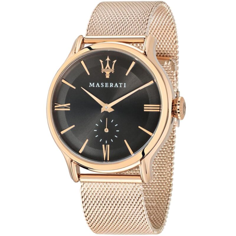 Maserati Watch Men Gray Dial Metal Stainless Steel Rose Gold Mesh Strap Quartz Battery Analog Three Hand Epoca R8853118004