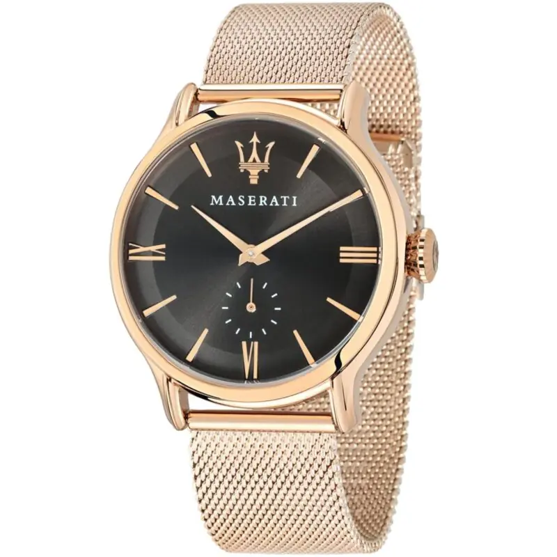 Maserati Watch Men Gray Dial Metal Stainless Steel Rose Gold Mesh Strap Quartz Battery Analog Three Hand Epoca R8853118004