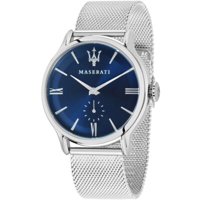 Maserati Watch Men Blue Dial Metal Stainless Steel Silver Mesh Strap Quartz Battery Analog Three Hand Epoca R8853118006