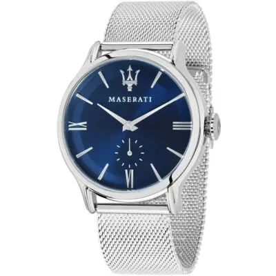 Maserati Watch Men Blue Dial Metal Stainless Steel Silver Mesh Strap Quartz Battery Analog Three Hand Epoca R8853118006 - Tia