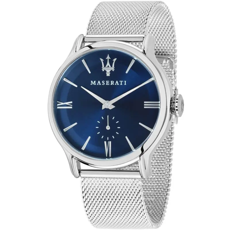 Maserati Watch Men Blue Dial Metal Stainless Steel Silver Mesh Strap Quartz Battery Analog Three Hand Epoca R8853118006