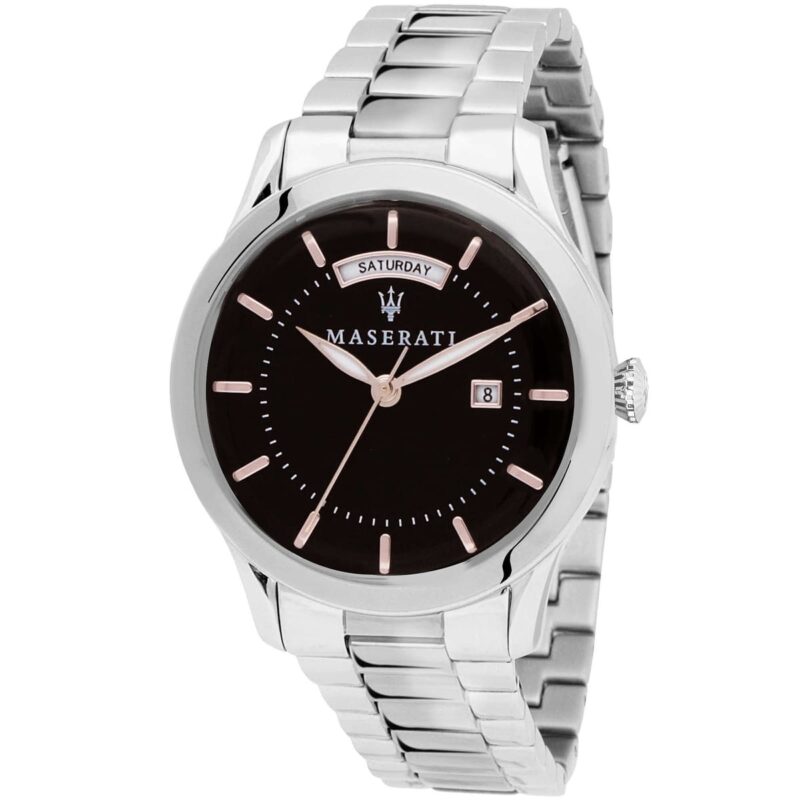 Maserati Watch Men Black Dial Metal Stainless Steel Silver Strap Quartz Battery Analog Three Hand Tradizione R8853125002