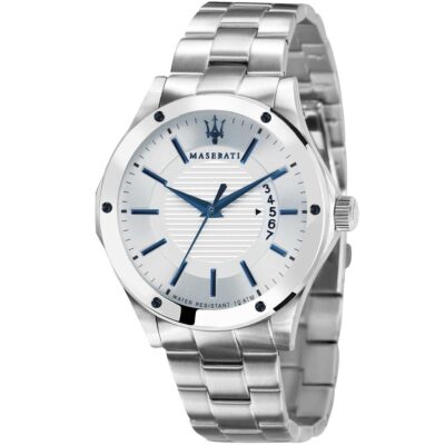 Maserati Watch Men Silver Dial Metal Stainless Steel Strap Quartz Battery Analog Three Hand Water Resistant 10 Atm Circuito R8853127001