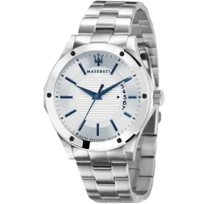 Maserati Watch Men Silver Dial Metal Stainless Steel Strap Quartz Battery Analog Three Hand Water Resistant 10 Atm Circuito R8853127001
