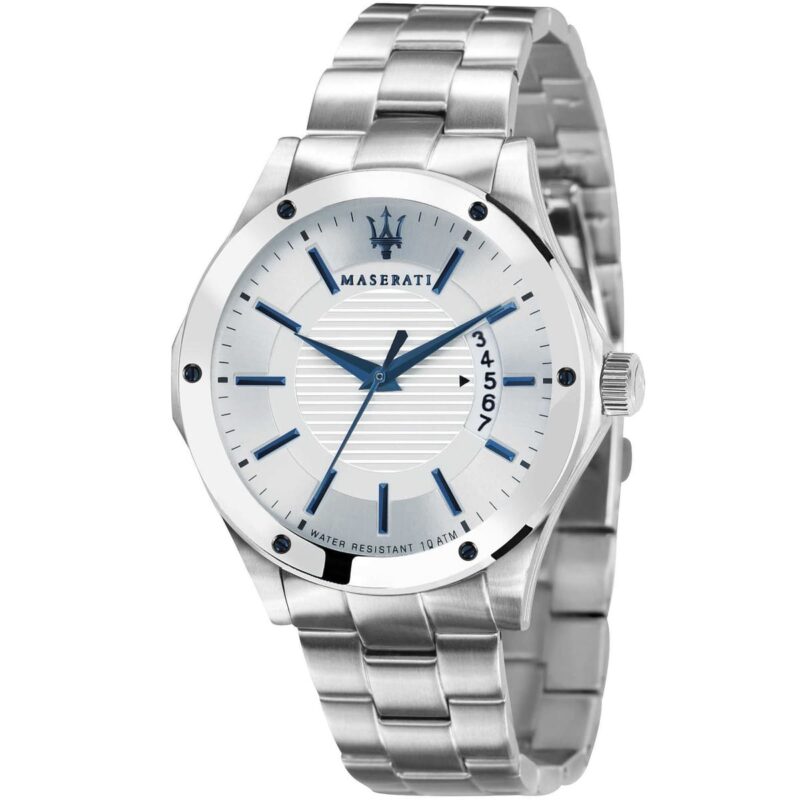 Maserati Watch Men Silver Dial Metal Stainless Steel Strap Quartz Battery Analog Three Hand Water Resistant 10 Atm Circuito R8853127001