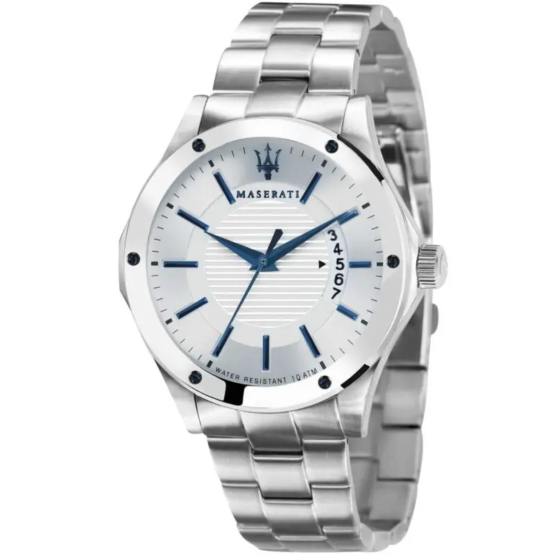 Maserati Watch Men Silver Dial Metal Stainless Steel Strap Quartz Battery Analog Three Hand Water Resistant 10 Atm Circuito R8853127001