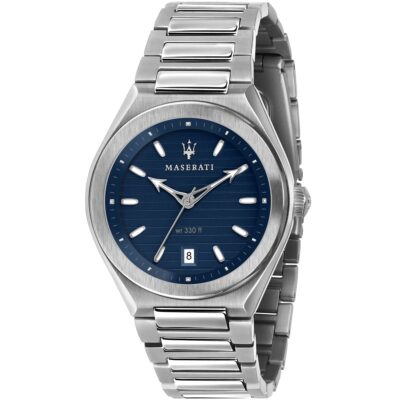 Maserati Watch Men Blue Dial Metal Stainless Steel Silver Strap Quartz Battery Analog Three Hand Wr 330 Ft Triconic R8853139002