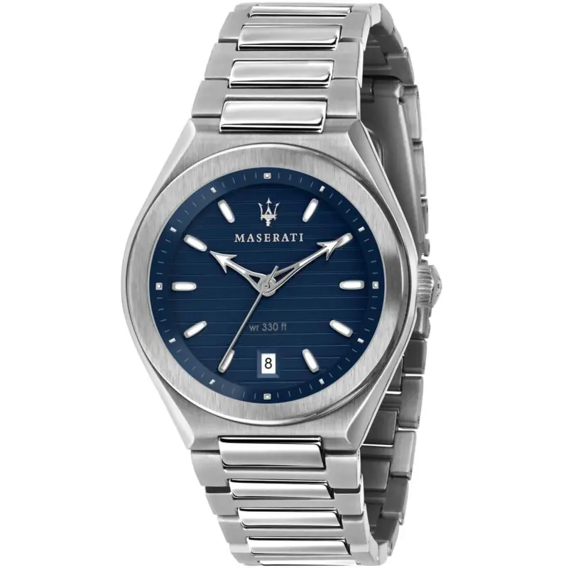 Maserati Watch Men Blue Dial Metal Stainless Steel Silver Strap Quartz Battery Analog Three Hand Wr 330 Ft Triconic R8853139002