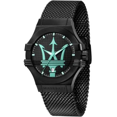 Maserati Watch Men Black Dial Metal Stainless Steel Mesh Strap Quartz Battery Analog Three Hand Potenza R8853144002