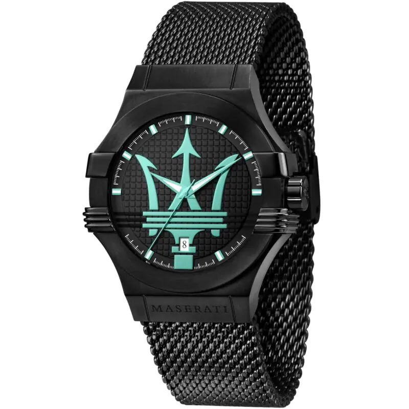 Maserati Watch Men Black Dial Metal Stainless Steel Mesh Strap Quartz Battery Analog Three Hand Potenza R8853144002