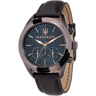 Maserati Watch Men Blue Dial Leather Brown Strap Quartz Battery Analog Chronograph Traguardo R8871612008 - Tia