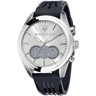 Maserati Watch Men Silver Dial Rubber Black Strap Quartz Battery Analog Chronograph Traguardo R8871612012