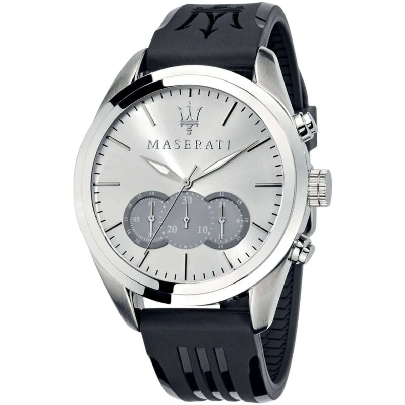 Maserati Watch Men Silver Dial Rubber Black Strap Quartz Battery Analog Chronograph Traguardo R8871612012