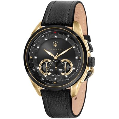 Maserati Watch Men Black Dial Leather Strap Quartz Battery Analog Chronograph Wr 10 Atm Traguardo R8871612033