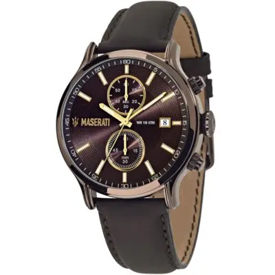 Maserati Watch Men Brown Dial Leather Strap Quartz Battery Analog Chronograph Wr 10 Atm Epoca R8871618006 - Tia