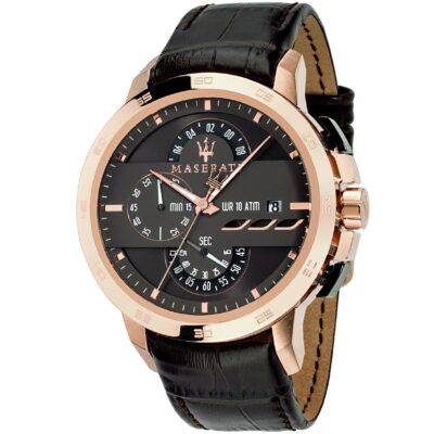 Maserati Watch Men Brown Dial Leather Strap Quartz Battery Analog Chronograph Wr 10 Atm Ingegno R8871619001