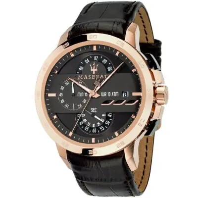Maserati Watch Men Brown Dial Leather Strap Quartz Battery Analog Chronograph Wr 10 Atm Ingegno R8871619001 - Tia