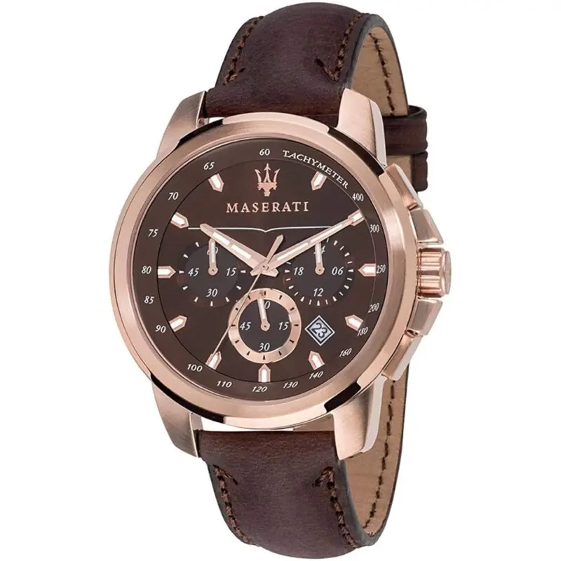 Maserati Watch Men Brown Dial Leather Strap Quartz Battery Analog Chronograph Tachymeter Successo R8871621004