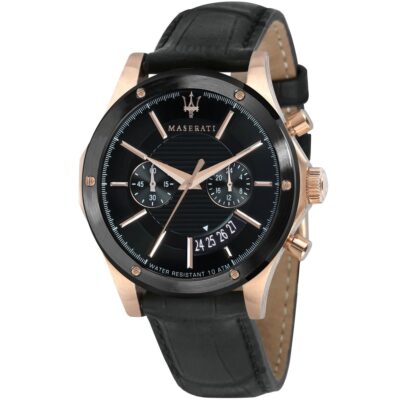 Maserati Watch Men Black Dial Leather Strap Quartz Battery Analog Chronograph Water Resistant 10 Atm Circuito R8871627001