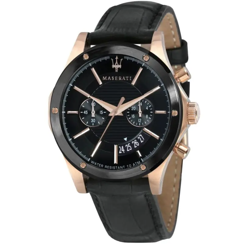 Maserati Watch Men Black Dial Leather Strap Quartz Battery Analog Chronograph Water Resistant 10 Atm Circuito R8871627001