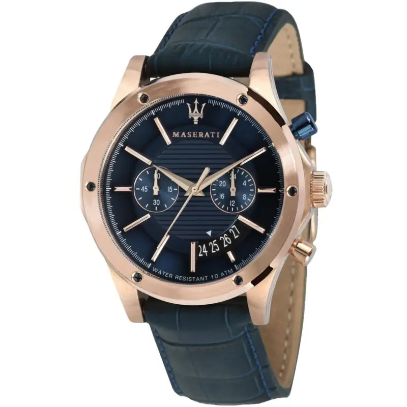 Maserati Watch Men Blue Dial Leather Strap Quartz Battery Analog Chronograph Water Resistant 10 Atm Circuito R8871627002