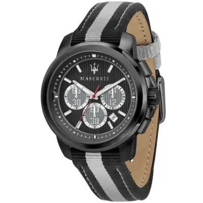 Maserati Watch Men Black Dial Fibers Strap Quartz Battery Analog Chronograph Royale R8871637002