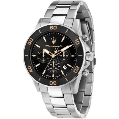 Maserati Watch Men 100m 330ft Black Dial Metal Stainless Steel Silver Strap Quartz Battery Analog Chronograph Competizione R8873600003