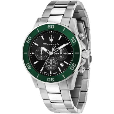 Maserati Watch Men 100m 330ft Black Dial Metal Stainless Steel Silver Strap Quartz Battery Analog Chronograph Competizione R8873600008