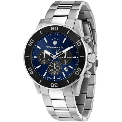 Maserati Watch Men 100m 330ft Blue Dial Metal Stainless Steel Silver Strap Quartz Battery Analog Chronograph Competizione R8873600009
