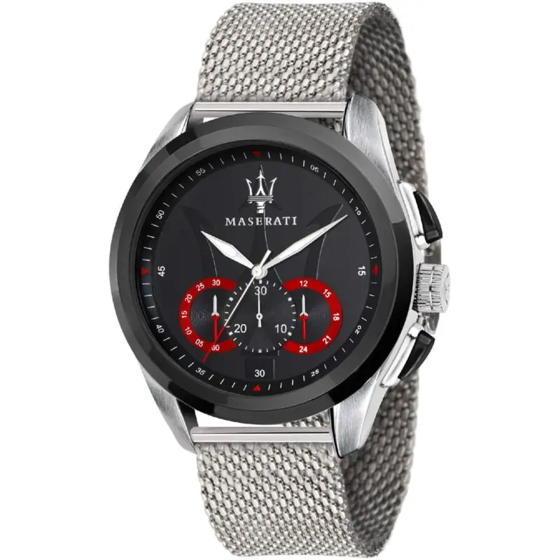 Maserati Watch Men Black Dial Metal Stainless Steel Silver Strap Quartz Battery Analog Chronograph Traguardo R8873612005