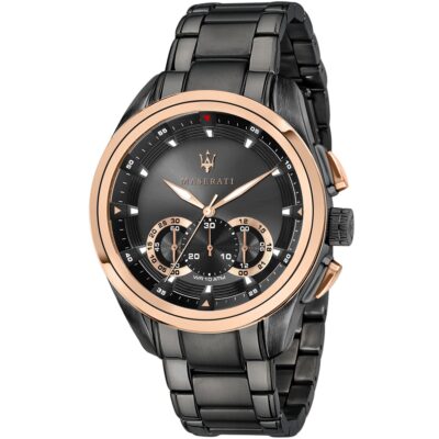 Maserati Watch Men Black Dial Metal Stainless Steel Strap Quartz Battery Analog Chronograph Wr 10 Atm Traguardo R8873612016