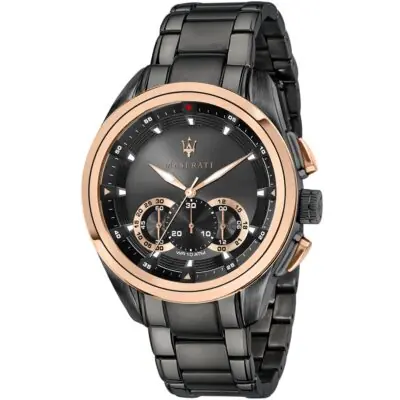Maserati Watch Men Black Dial Metal Stainless Steel Strap Quartz Battery Analog Chronograph Wr 10 Atm Traguardo R8873612016 - Tia