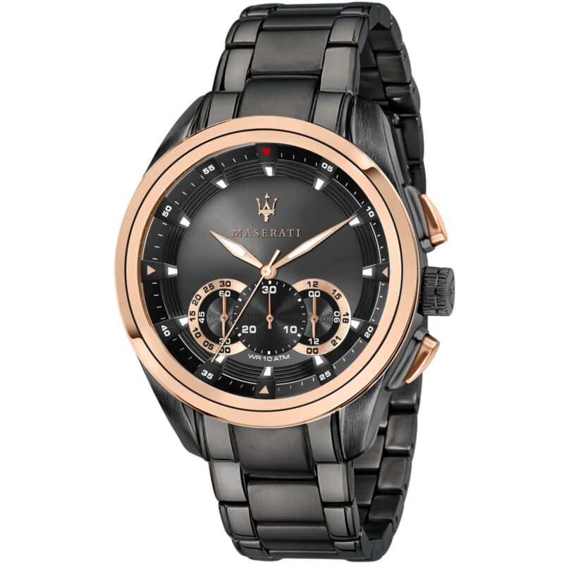 Maserati Watch Men Black Dial Metal Stainless Steel Strap Quartz Battery Analog Chronograph Wr 10 Atm Traguardo R8873612016
